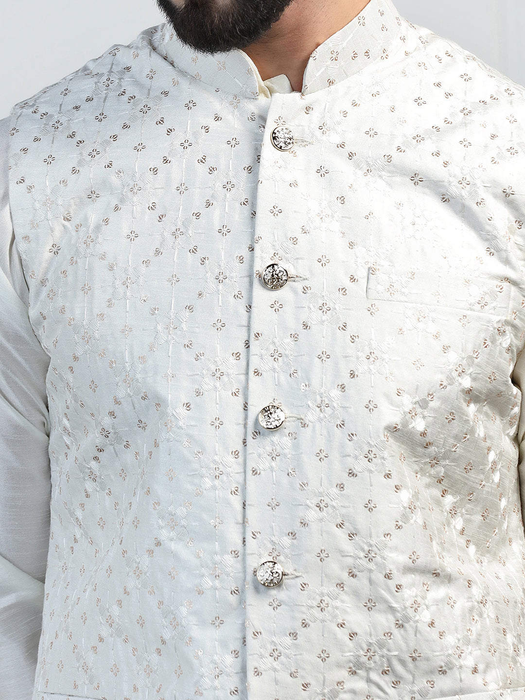 Men White Embroidered Jacket - Tahvo India