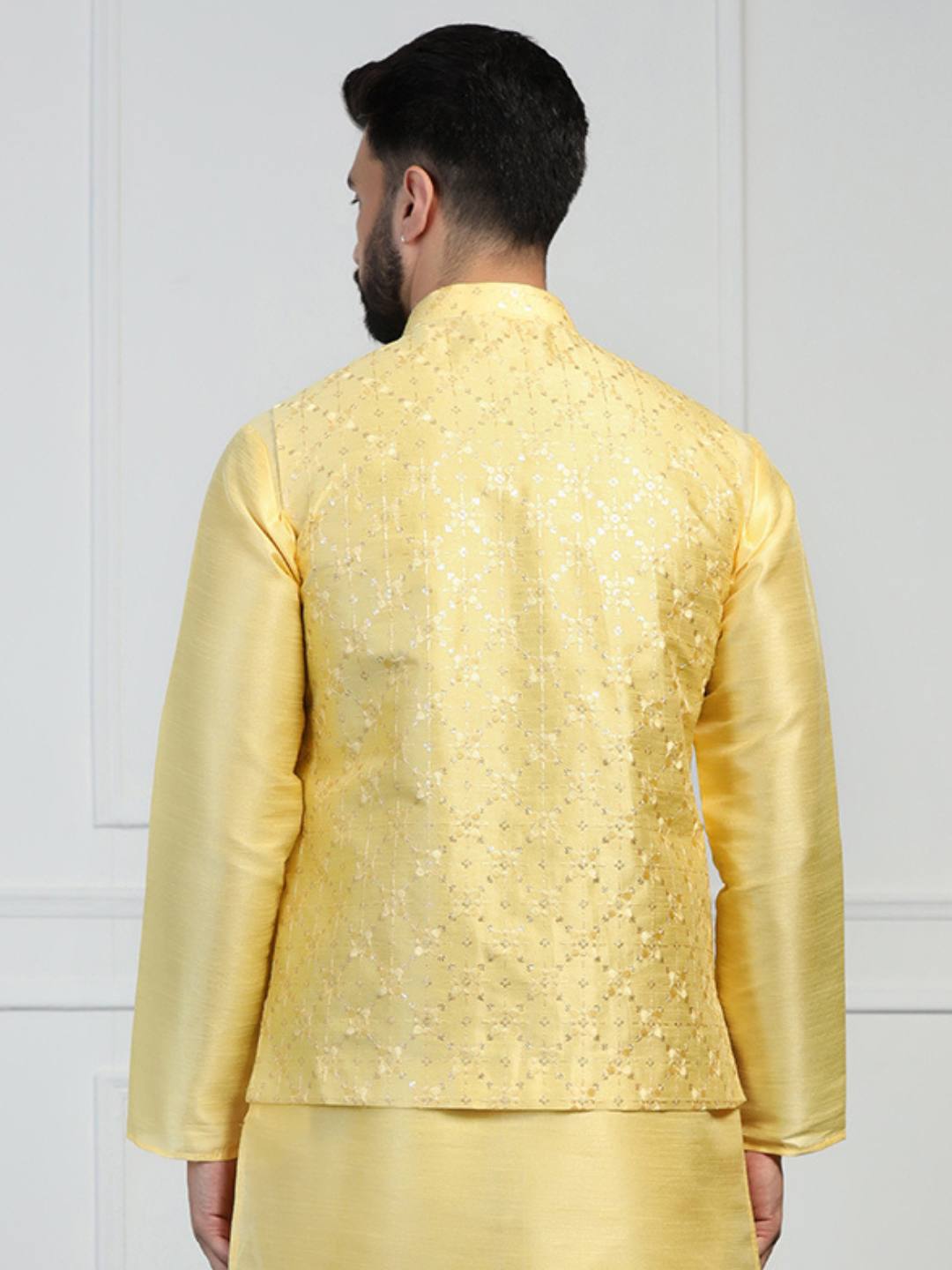 Men Yellow Embroidered Jacket - Tahvo India
