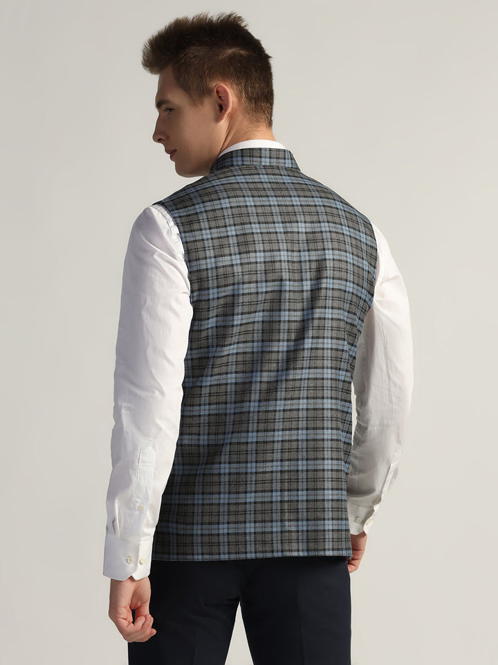 Dark Blue Tweed Nehru Jacket For Men - Tahvo India