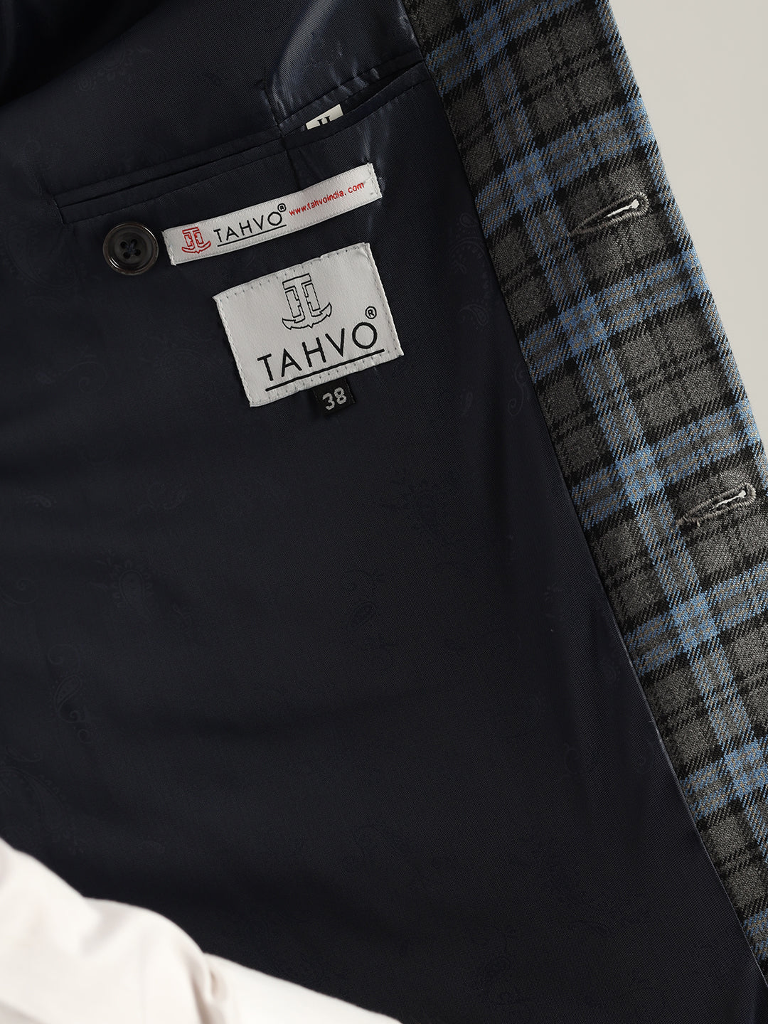 Dark Blue Tweed Nehru Jacket For Men - Tahvo India