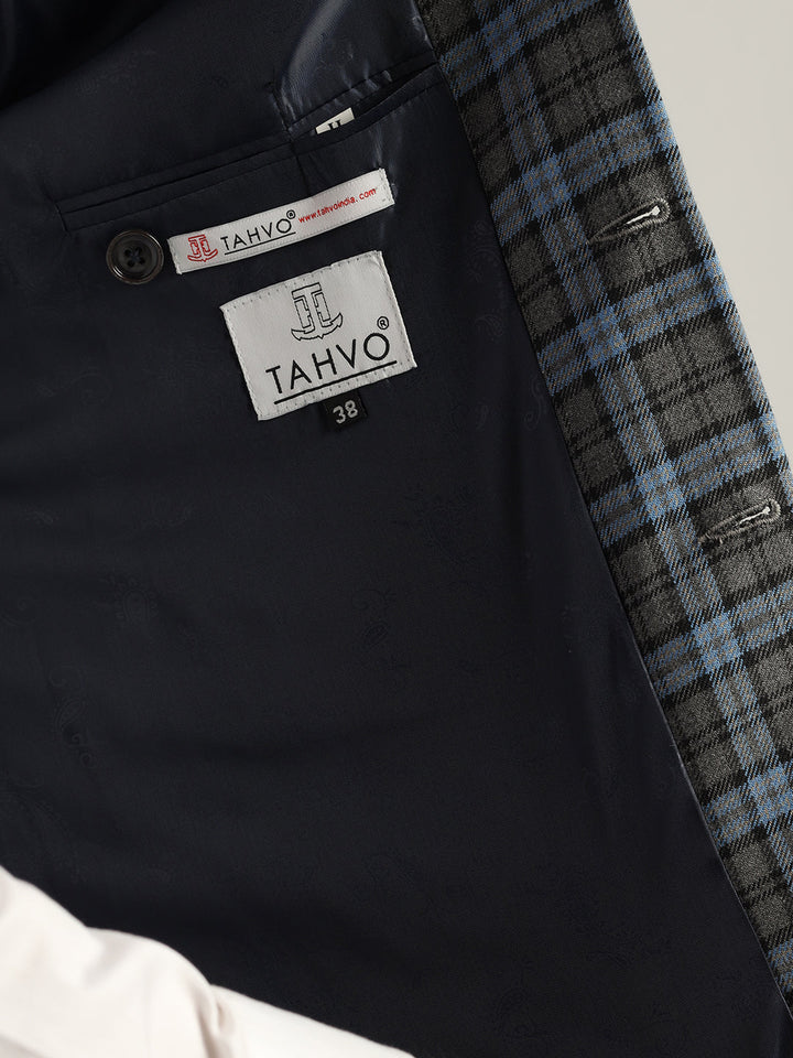 Dark Blue Tweed Nehru Jacket For Men - Tahvo India
