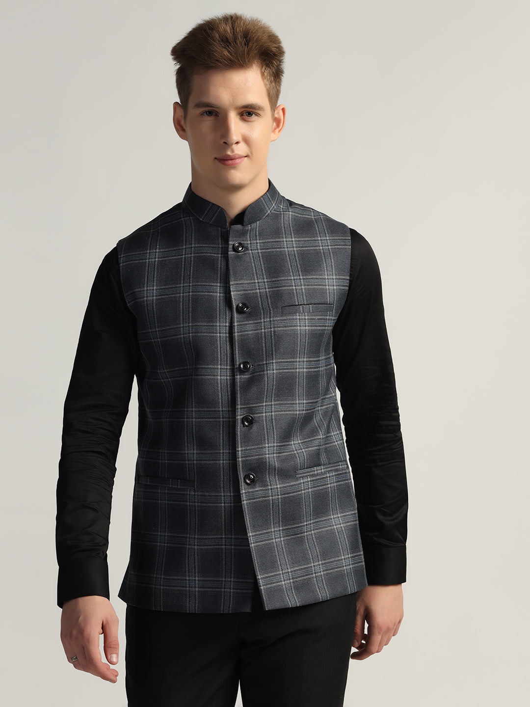 Blue Tweed Nehru Jacket For Men - Tahvo India