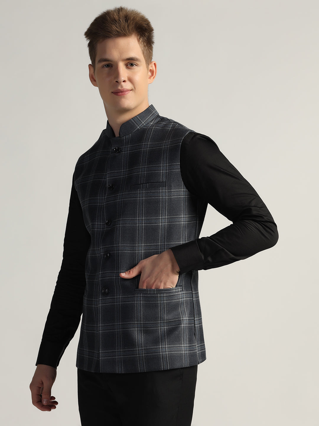 Blue Tweed Nehru Jacket For Men - Tahvo India