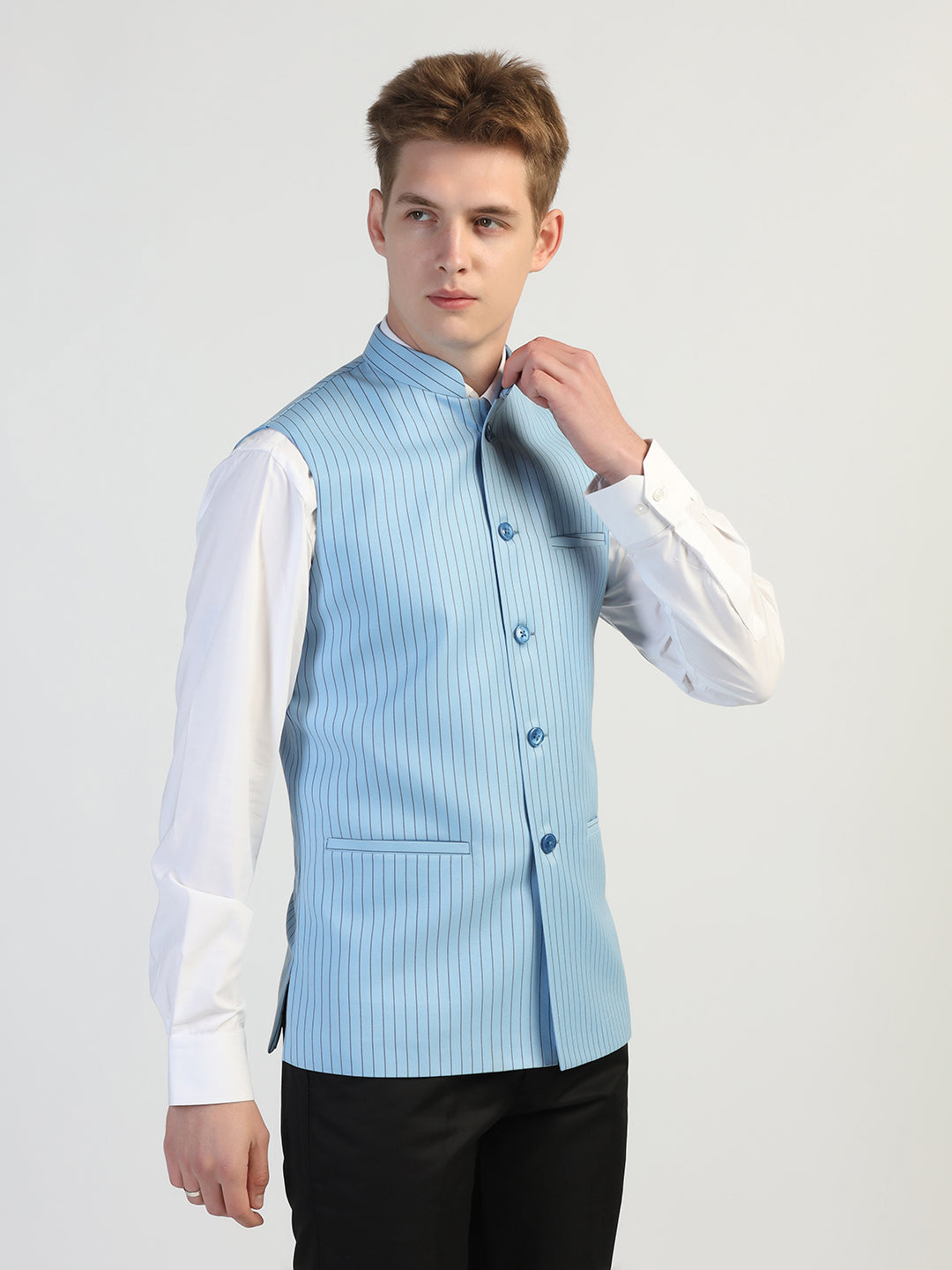 Light Blue Striped Waistcoat - Tahvo India