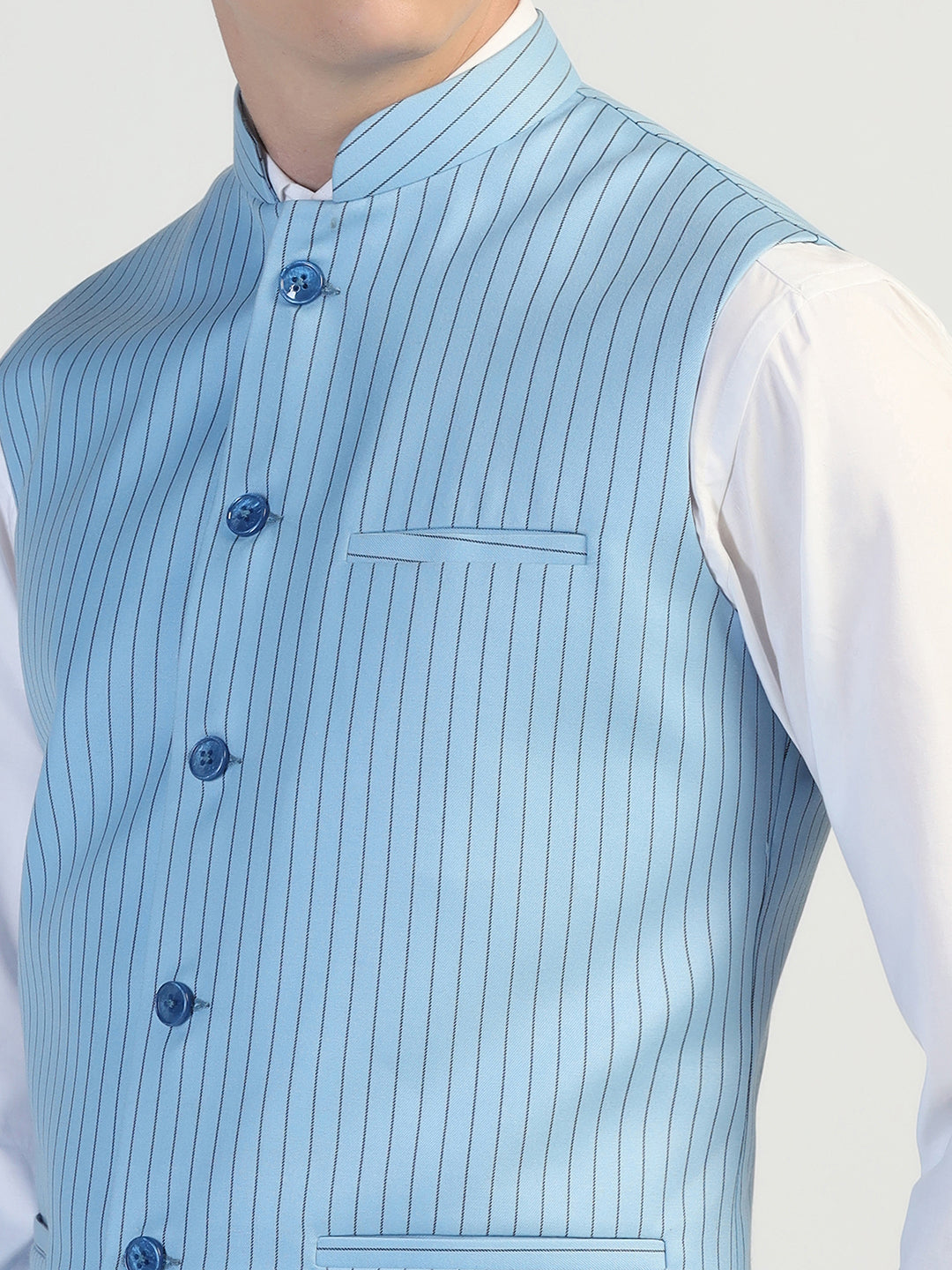 Light Blue Striped Waistcoat - Tahvo India
