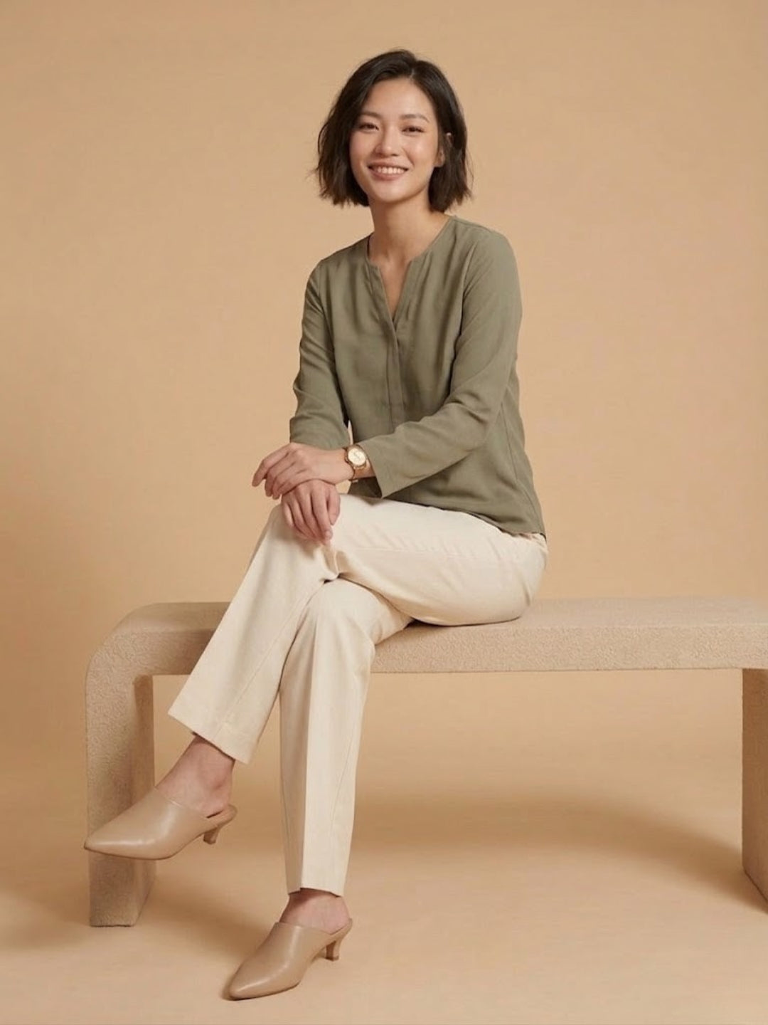 Olive Green Flowy Top