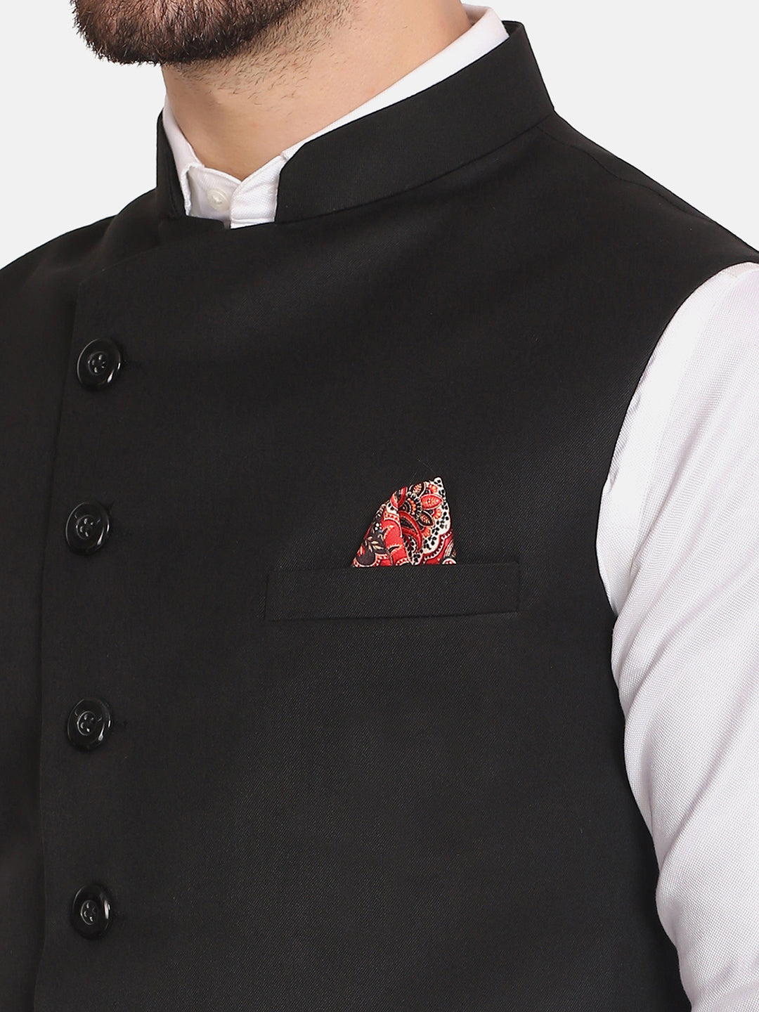 Men Black Angrakha Nehru Jacket - Tahvo India