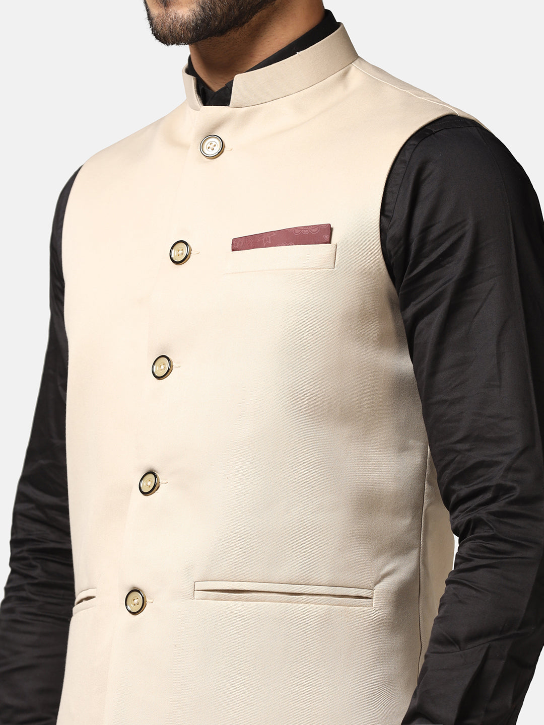 Men Beige Solid Nehru Jacket