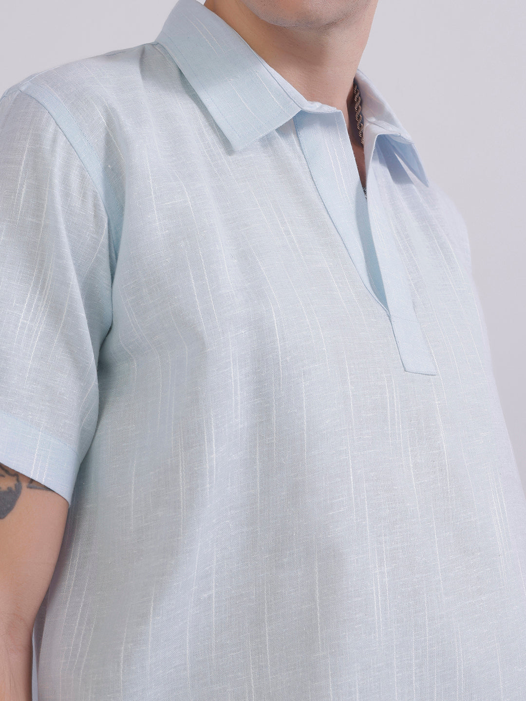 Men Blue linen collared shirt