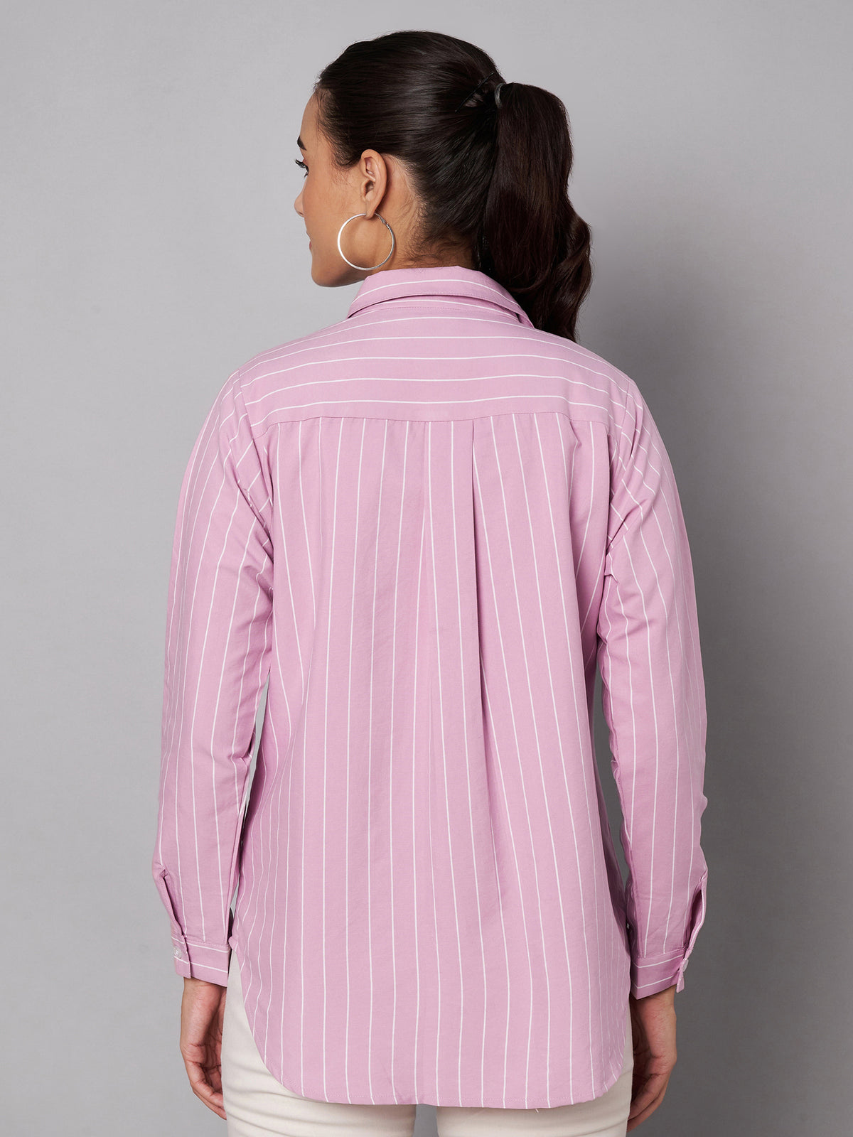 Women Pink Cotton Striped Shirt