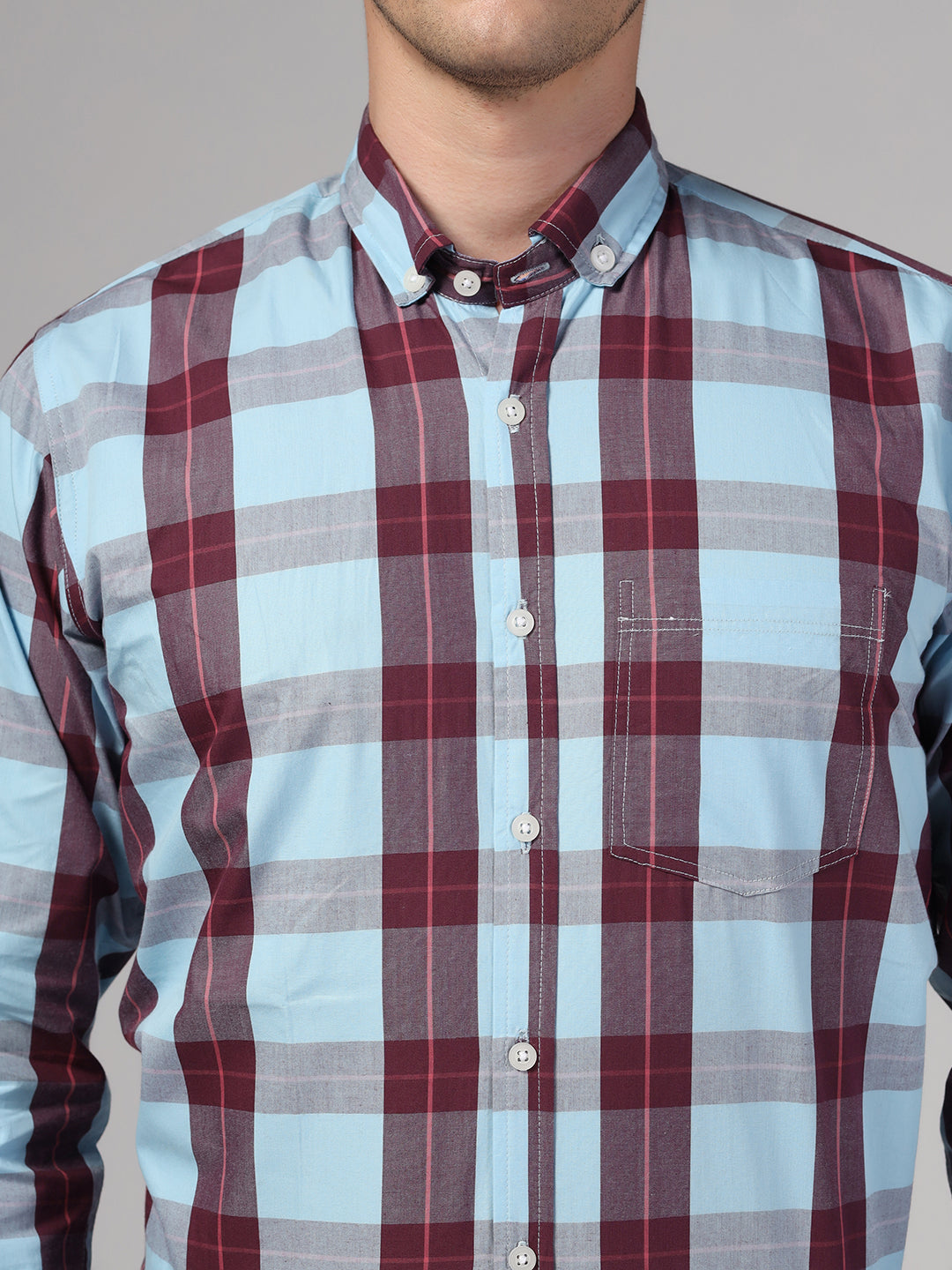 Men Blue Check Shirt & Trousers Set - Tahvo India