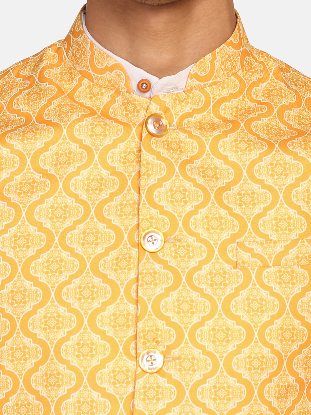 Men Yellow Printed Nehru Jacket