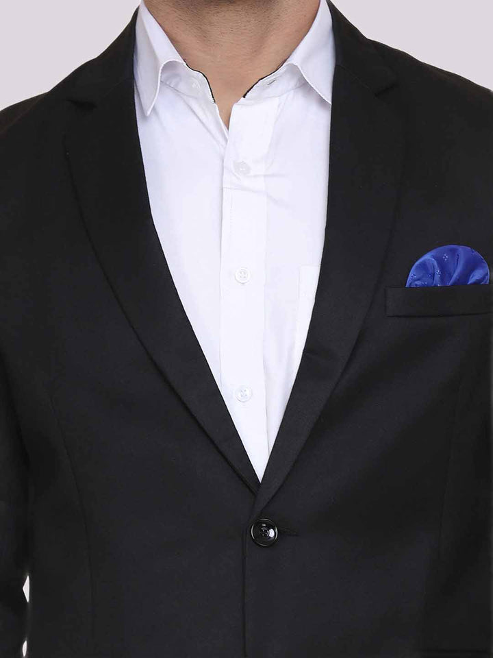 Black Notched Lapel Blazer With Hanky For Men - Tahvo India