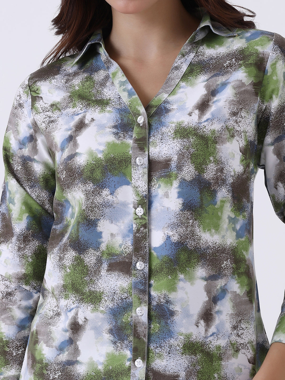 Women Printed V neck collared shirt