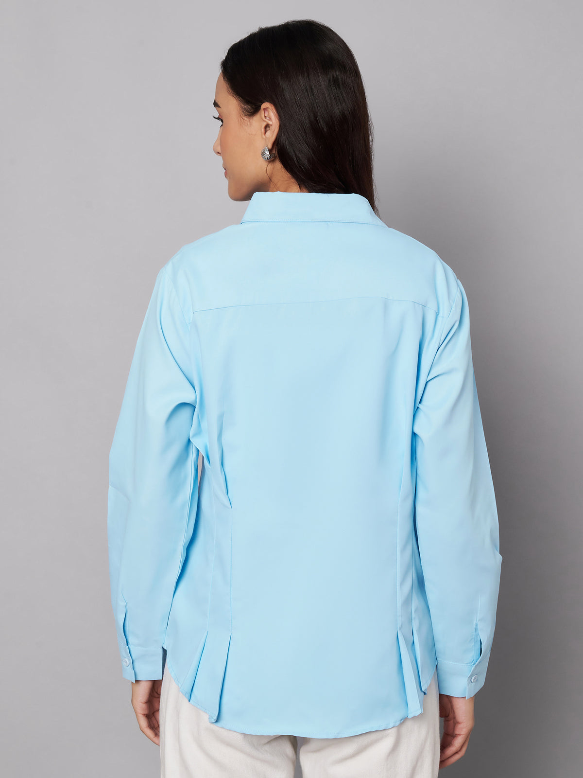Women Blue crinched waist shirt