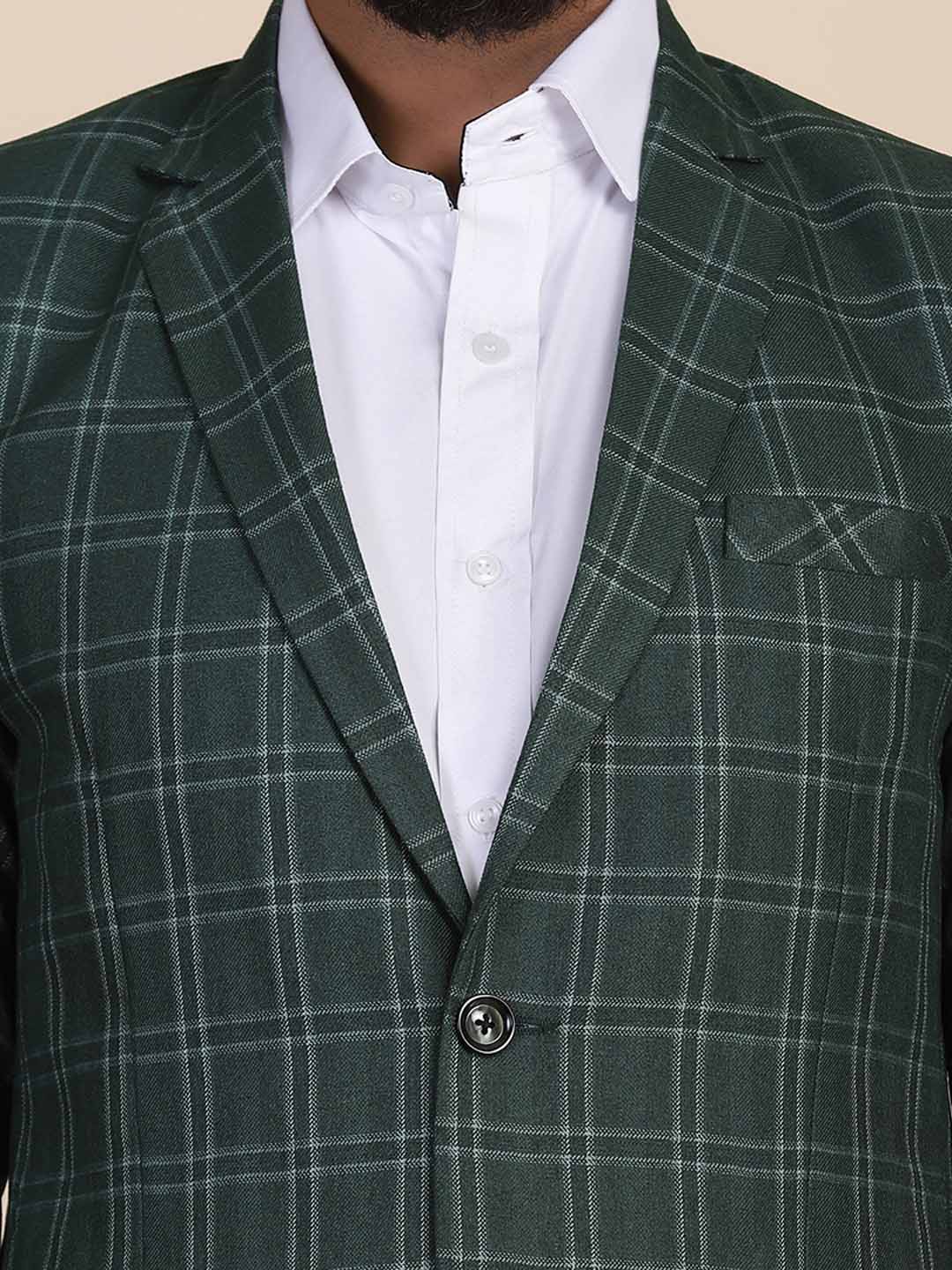 Men Tweed Green Check Blazer - Tahvo India