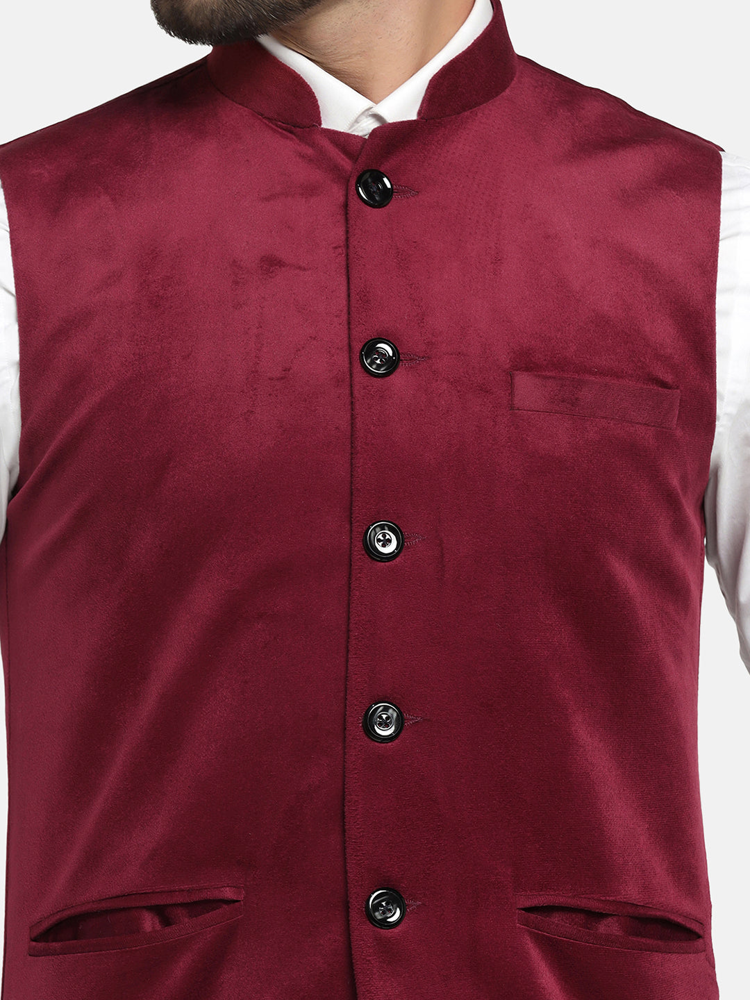 Men Maroon Velvet Nehru Jacket