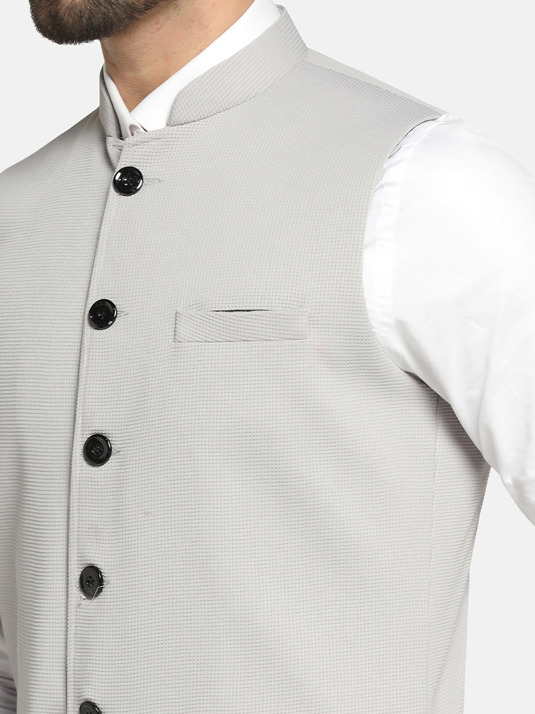 Men Grey Textured Nehru Jacket - Tahvo India