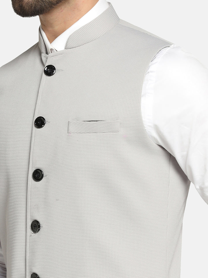 Men Grey Textured Nehru Jacket - Tahvo India