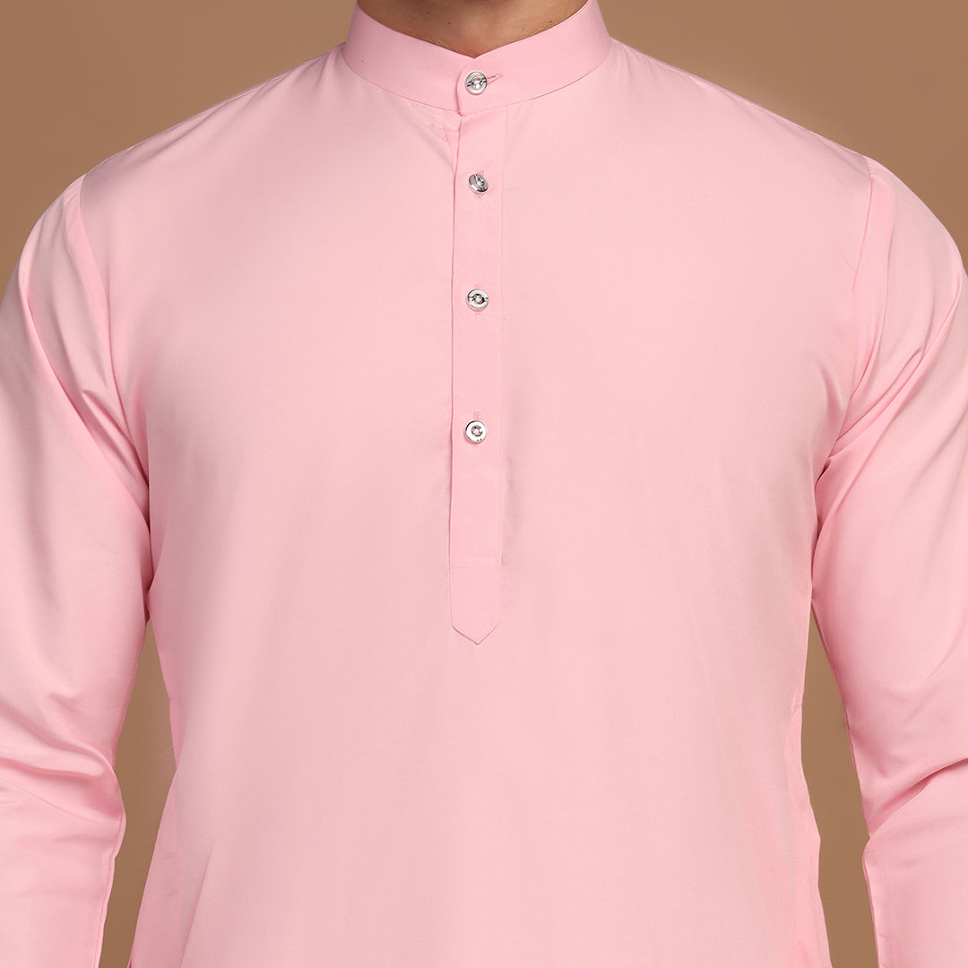 Men Pink Solid Kurta