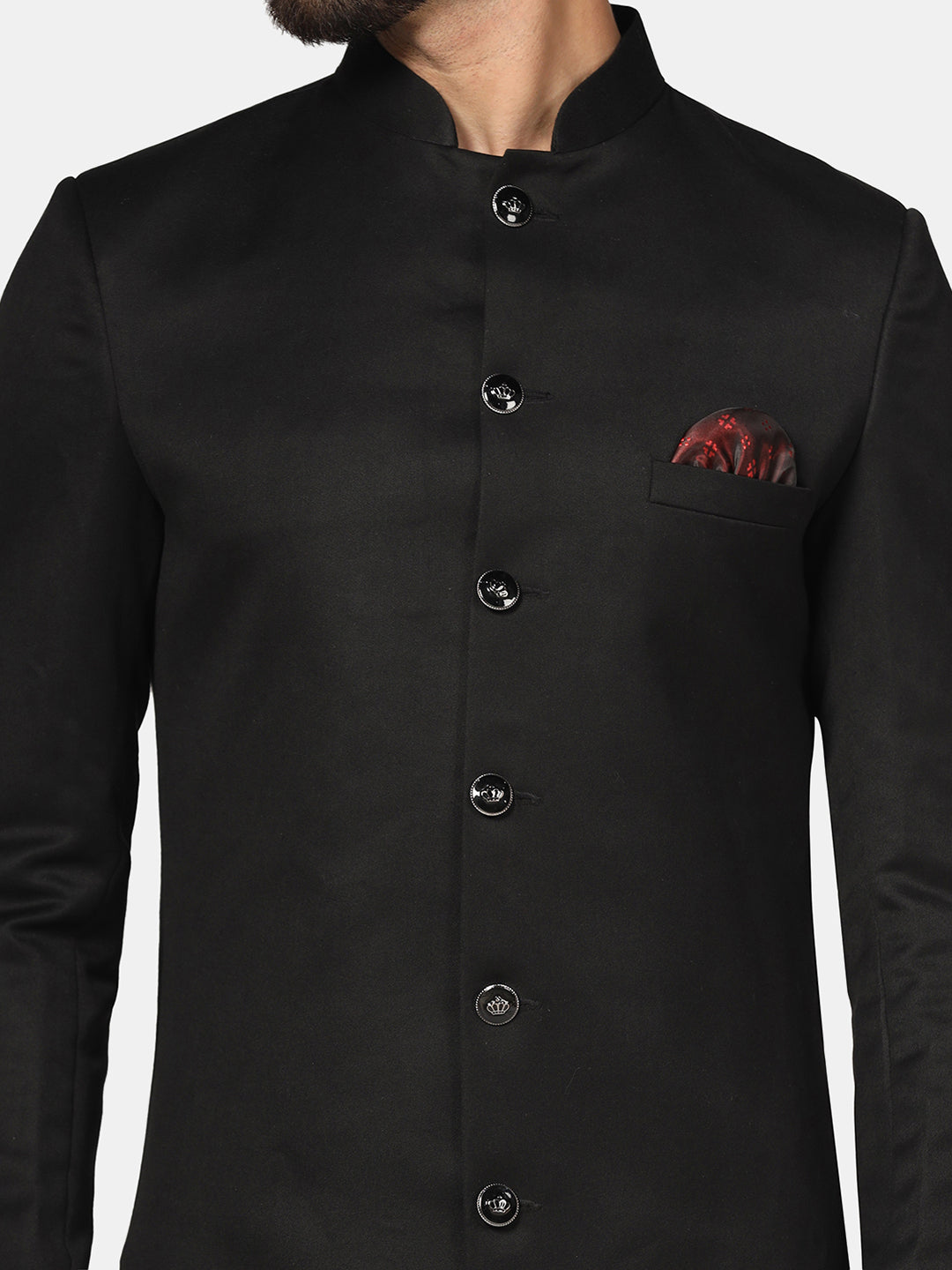 Men Black Cotton Sherwani