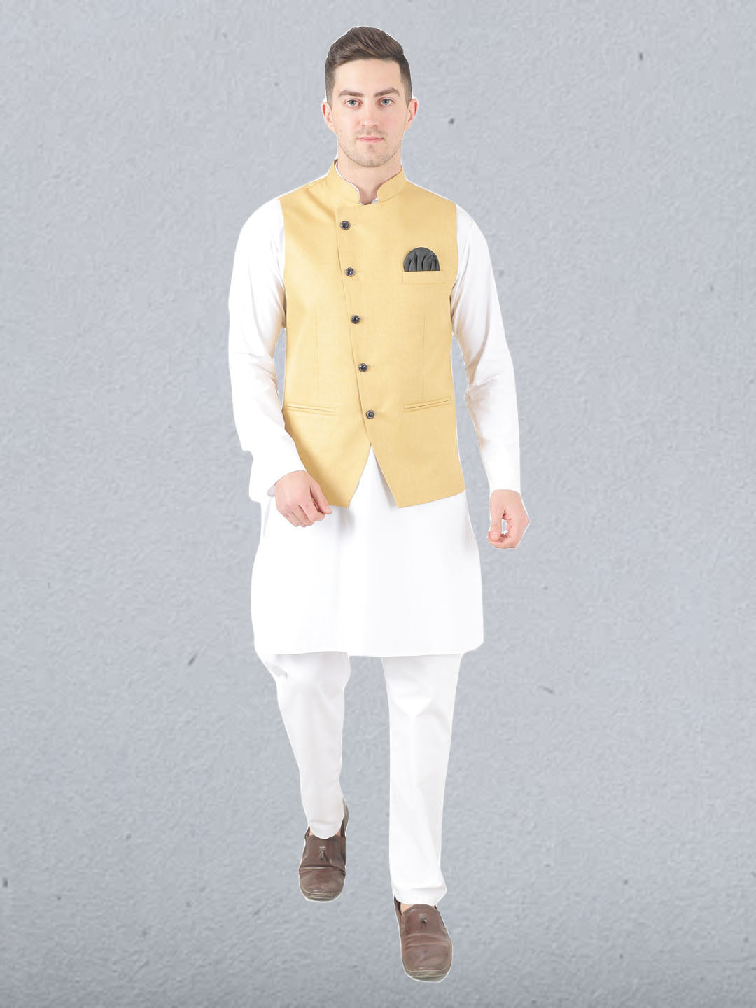 Men Kurta Set With golden Jacket - Tahvo India
