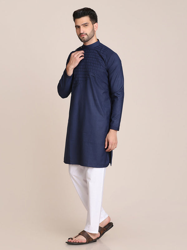 Men Navy Blue solid Kurta