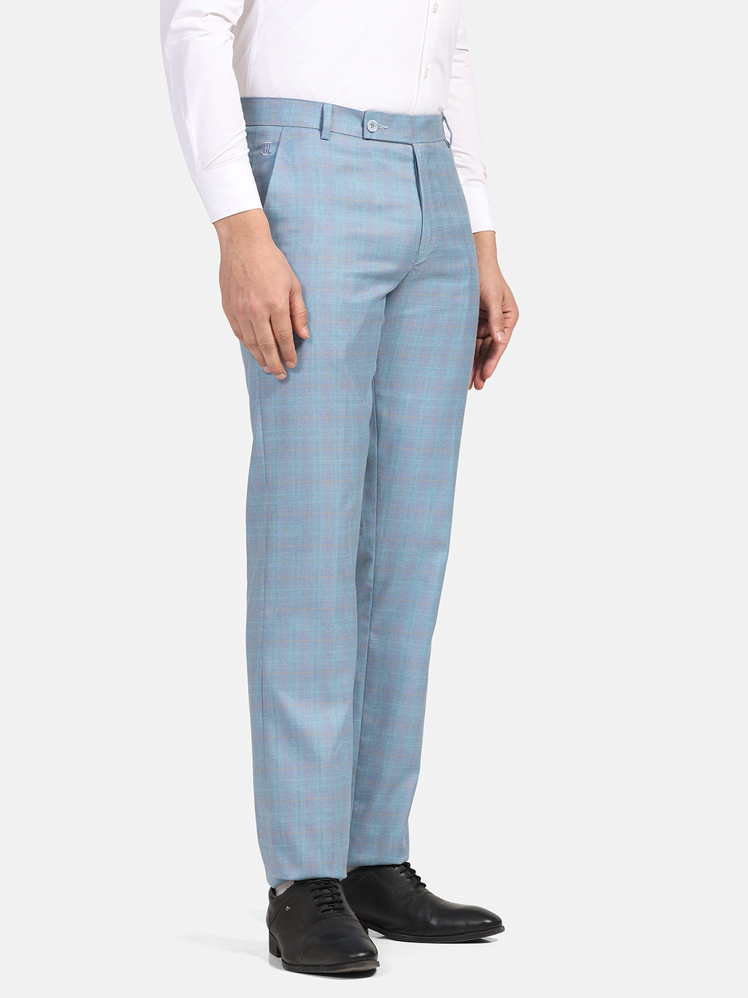 Men Sky Blue Check Trousers