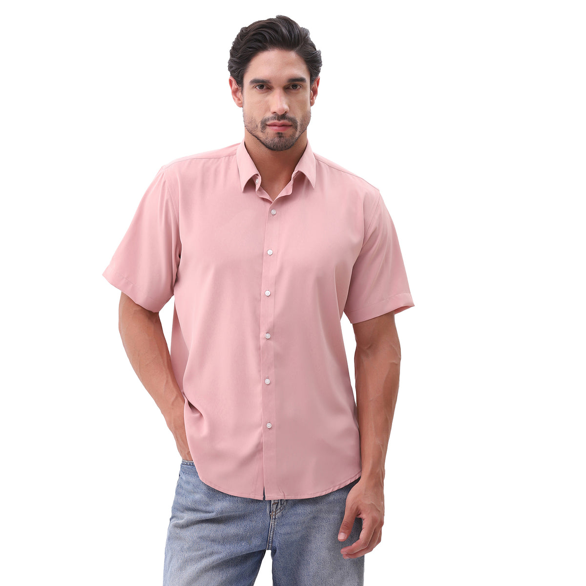 Men’s Essential Everyday Pink Button-Up – Short Sleeve