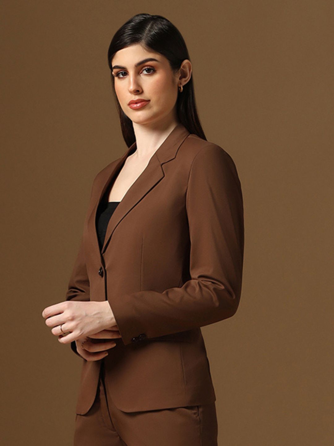 Coffee Brown Single-Breasted Notched Lapel Collar Formal Blazer - Tahvo India