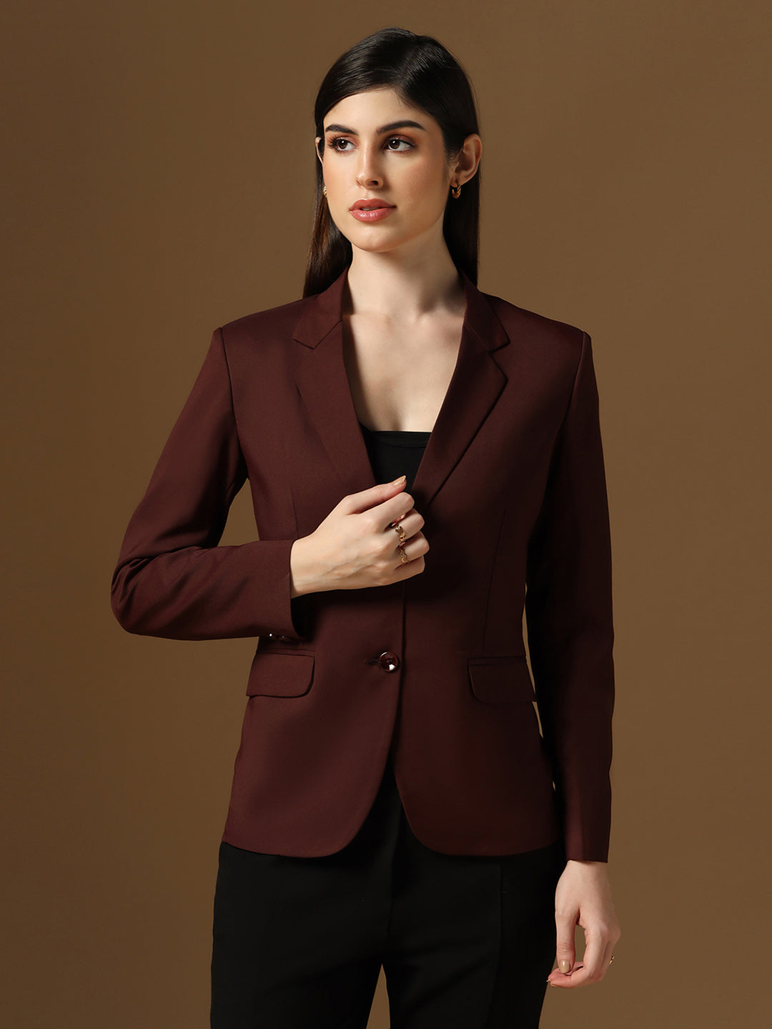 Maroon Notched Label Blazer - Tahvo India