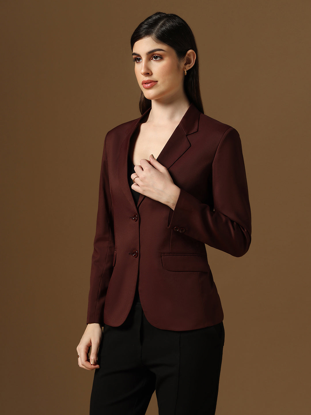 Maroon Notched Label Blazer - Tahvo India