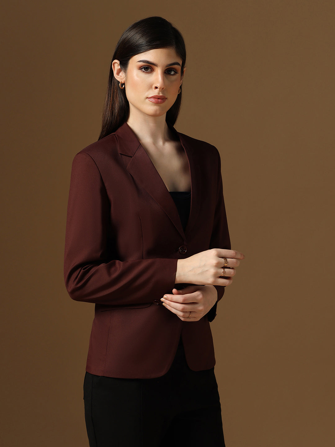 Maroon Notched Label Blazer - Tahvo India