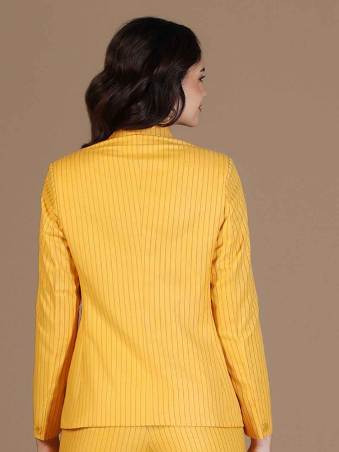 Women Yellow Stripes Blazer - Tahvo India