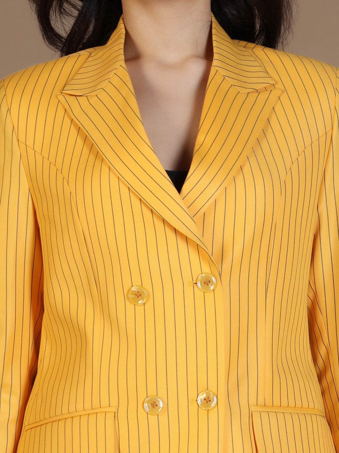Women Yellow Stripes Blazer - Tahvo India