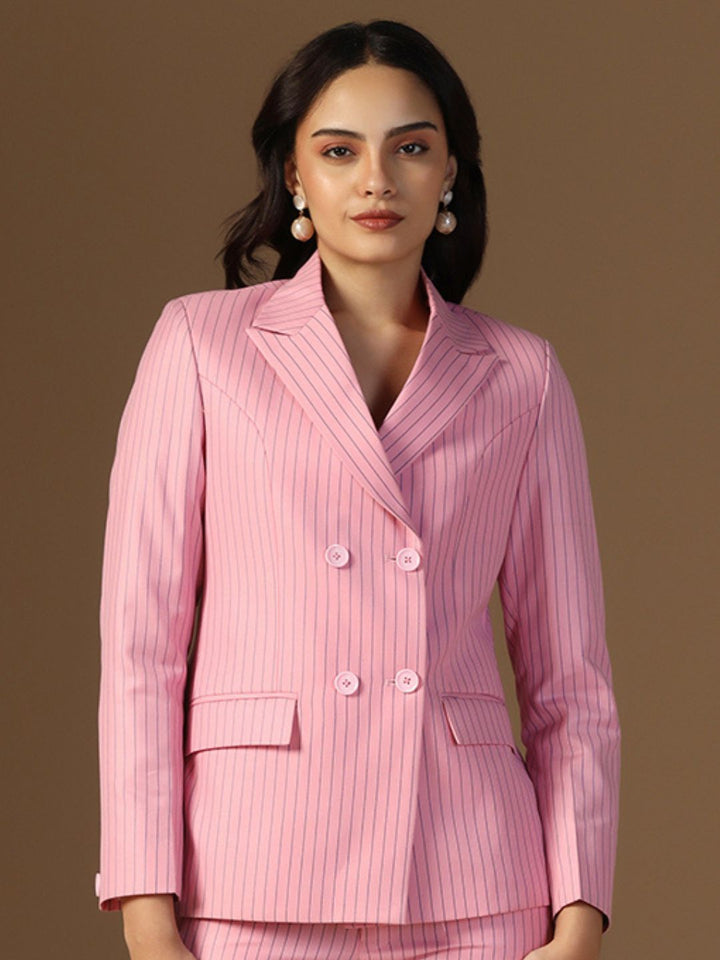 Women Pink Stripes Blazer - Tahvo India