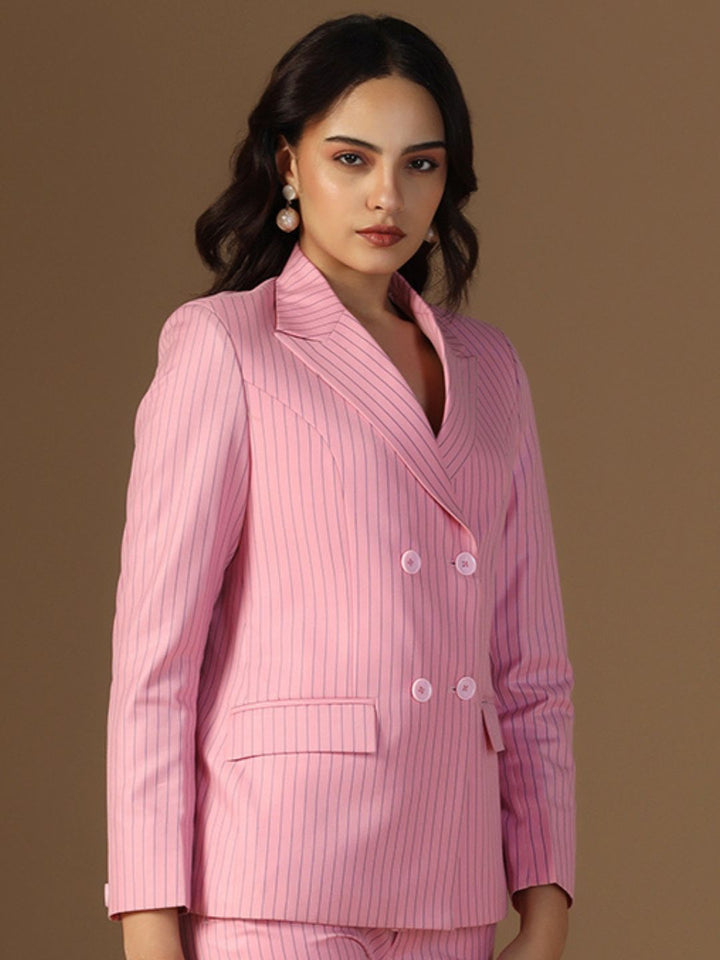 Women Pink Stripes Blazer - Tahvo India