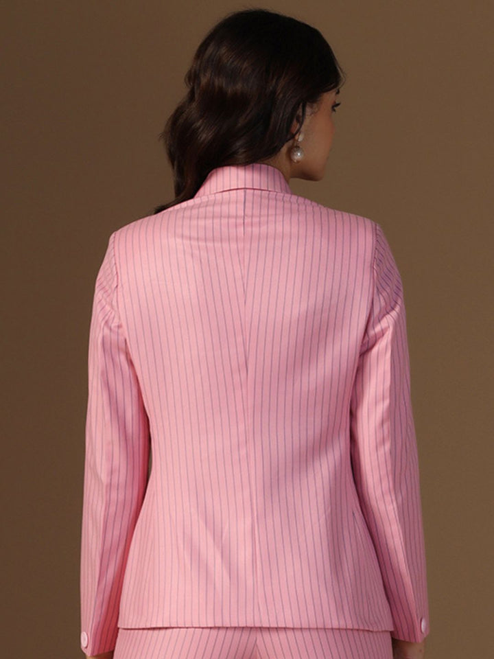 Women Pink Stripes Blazer - Tahvo India