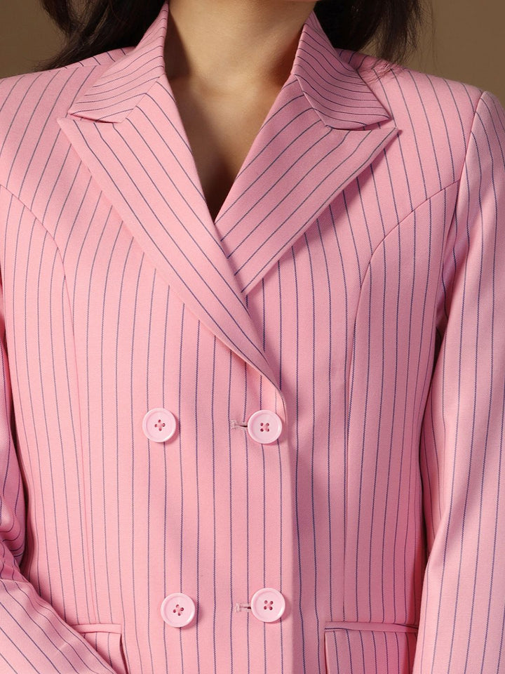 Women Pink Stripes Blazer - Tahvo India