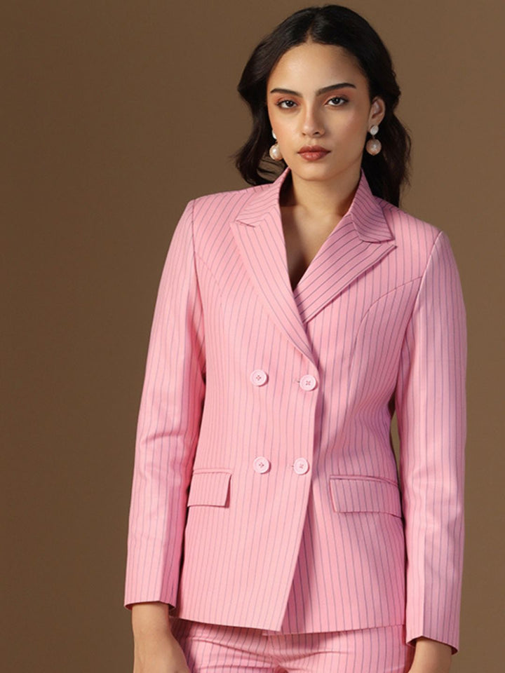 Women Pink Stripes Blazer - Tahvo India