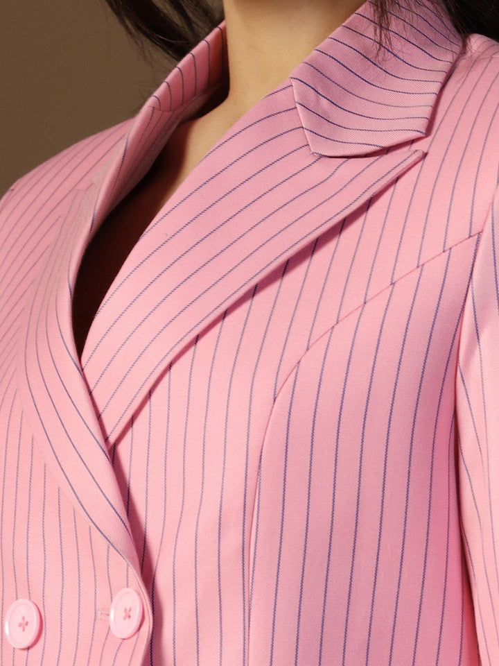 Women Pink Stripes Blazer - Tahvo India