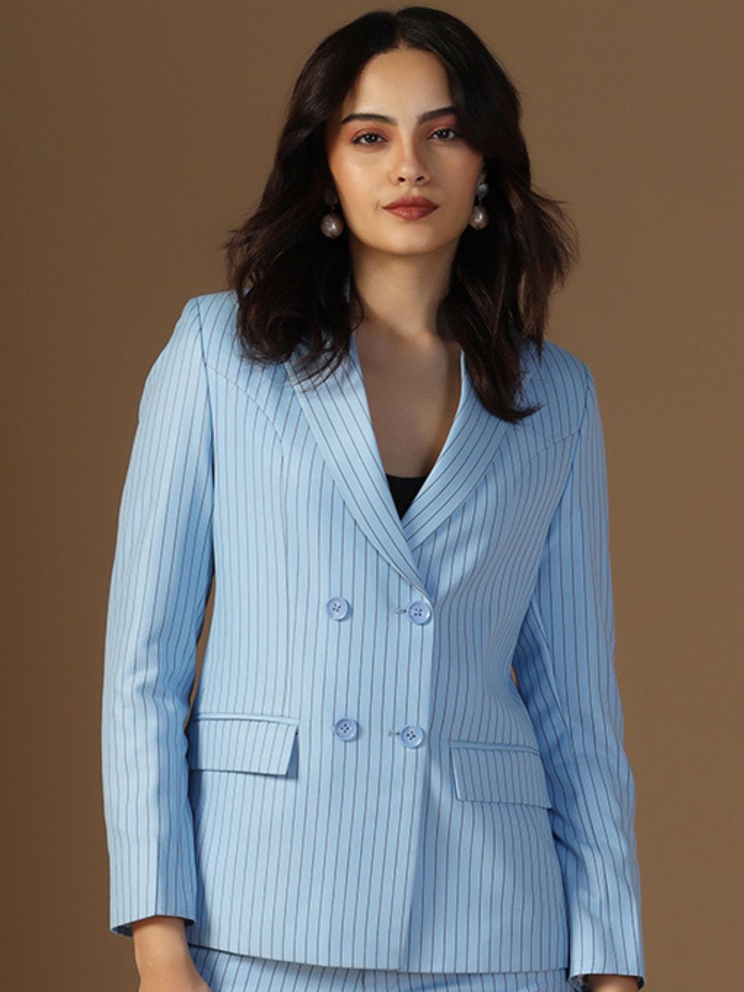 Women Blue Stripes Blazer - Tahvo India