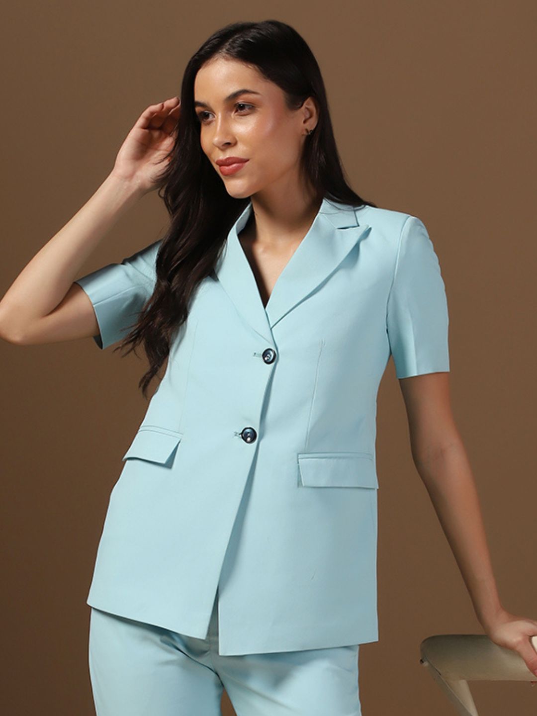 Women Ice Blue Half Sleeves Blazer - Tahvo India