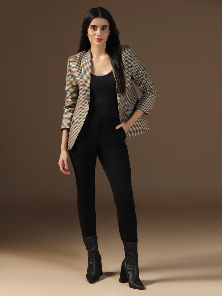 Women's Brown Tweed Checked Blazer - Tahvo India