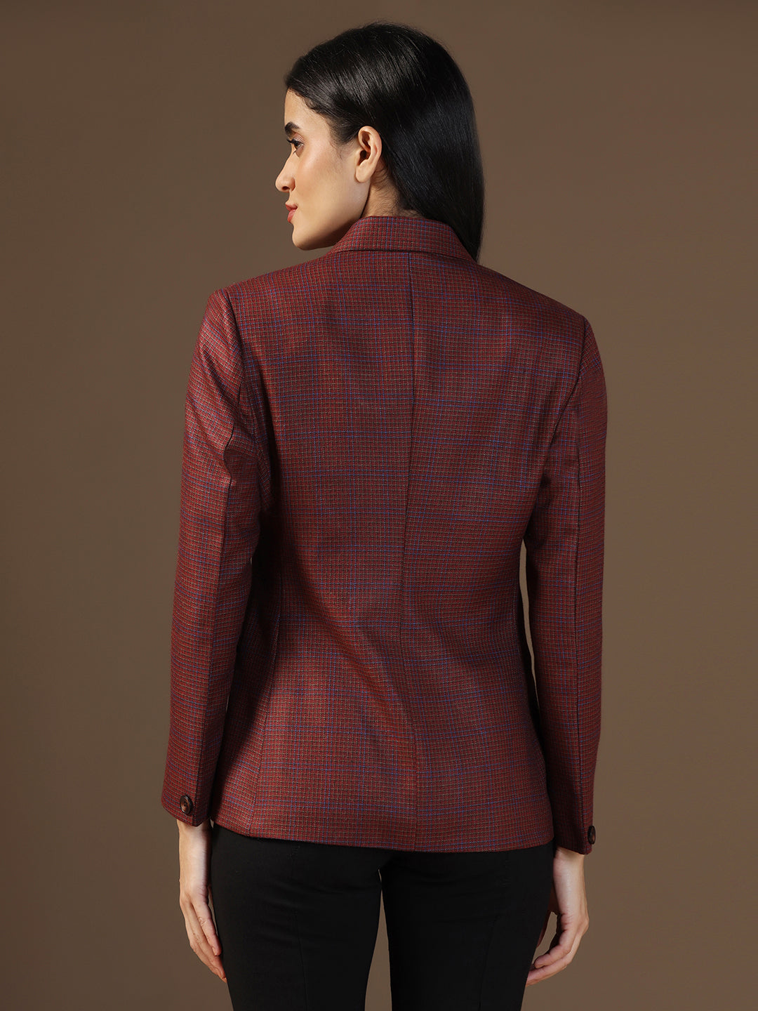 Women's Red Tweed Checked Blazer - Tahvo India