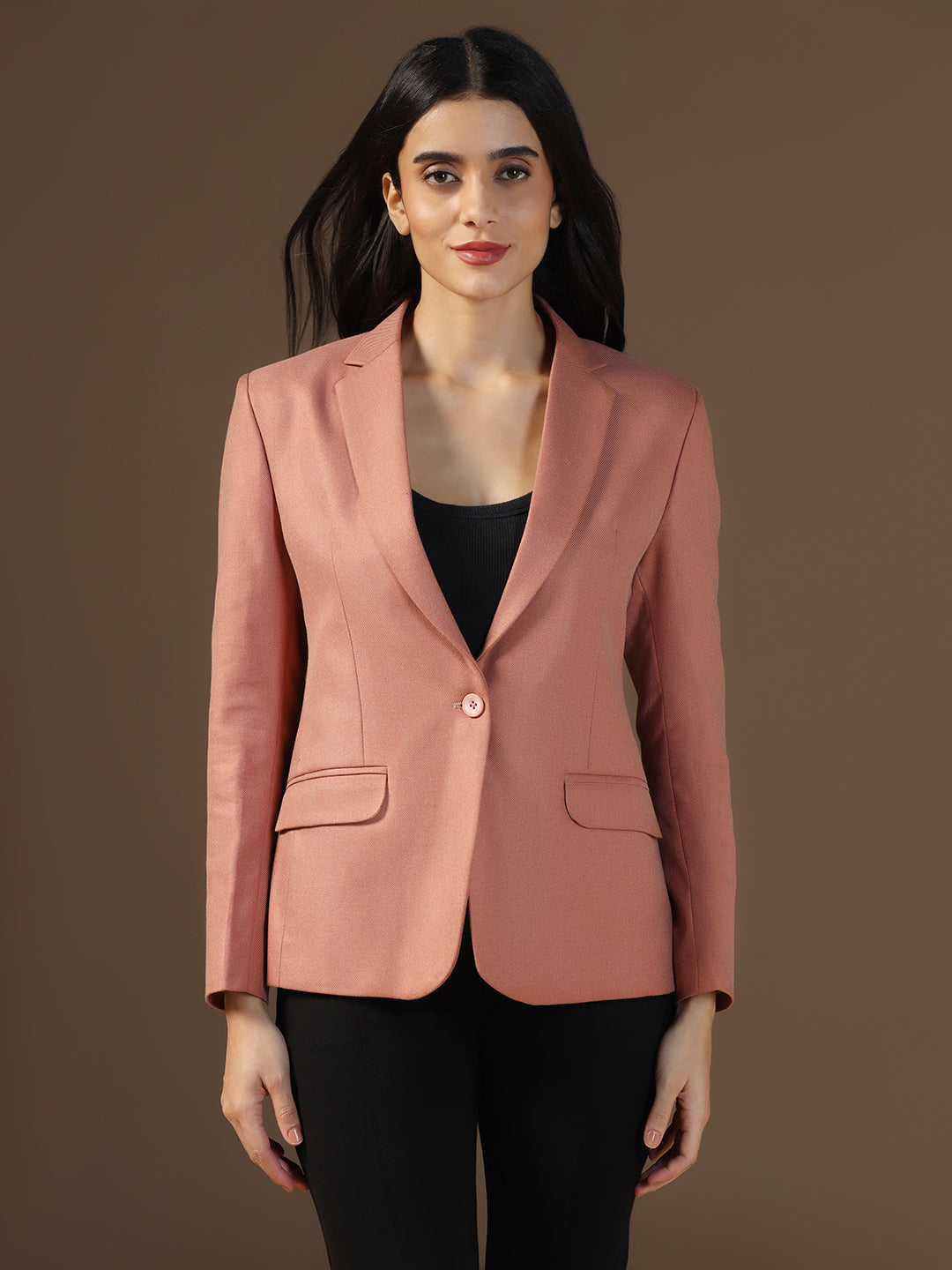 Women's Peach Solid Blazer - Tahvo India