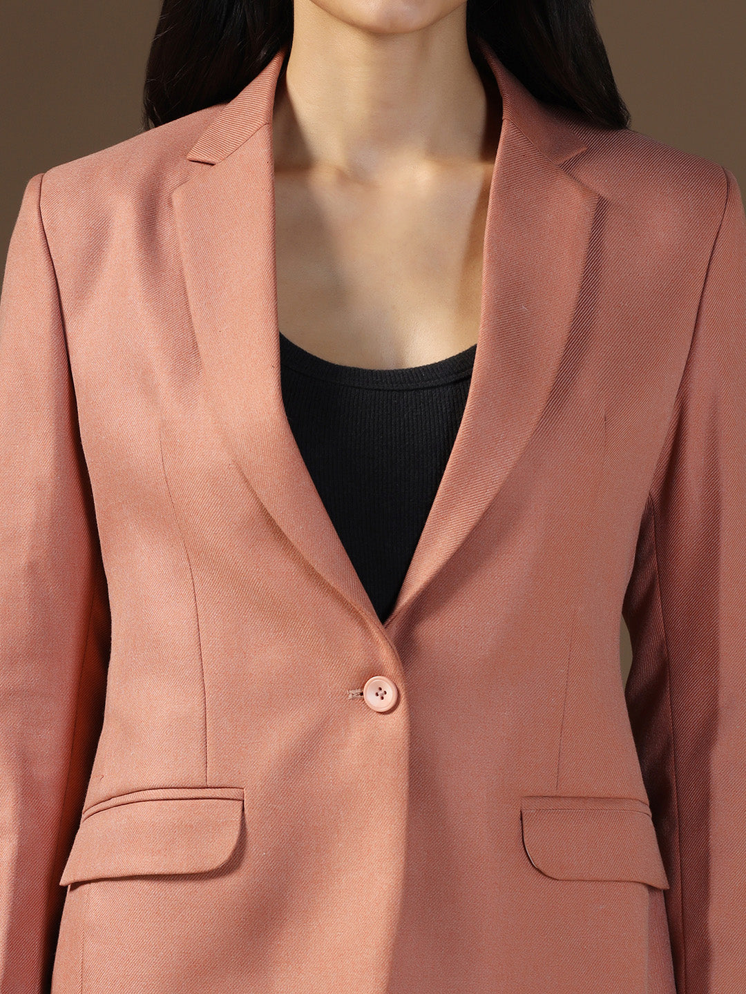 Women's Peach Solid Blazer - Tahvo India