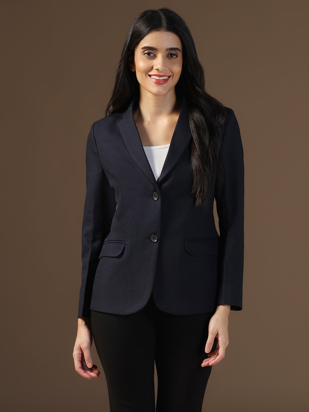 Women's Dark Blue Solid Blazer - Tahvo India