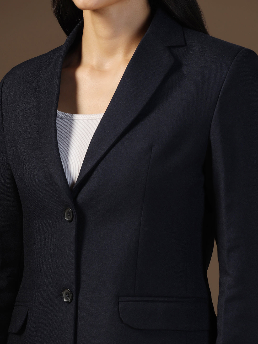 Women's Dark Blue Solid Blazer - Tahvo India