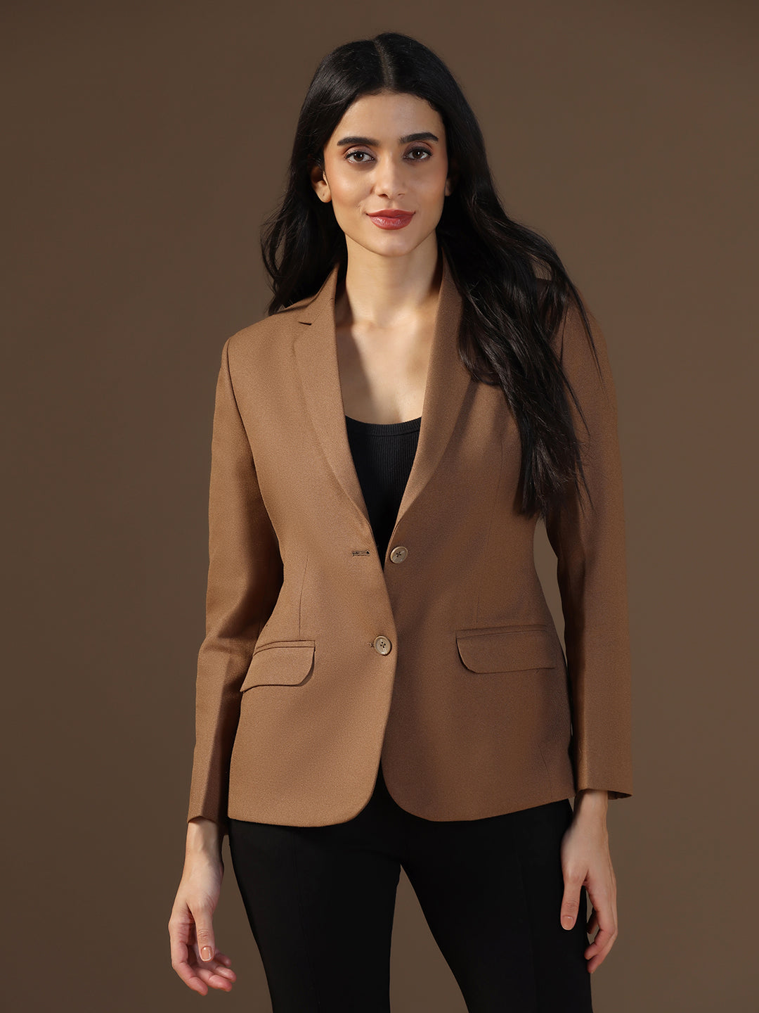 Women's Brown Solid Blazer - Tahvo India